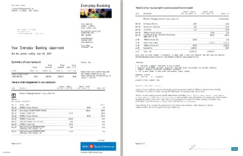 Download Canada BMO bank everyday banking statement word
